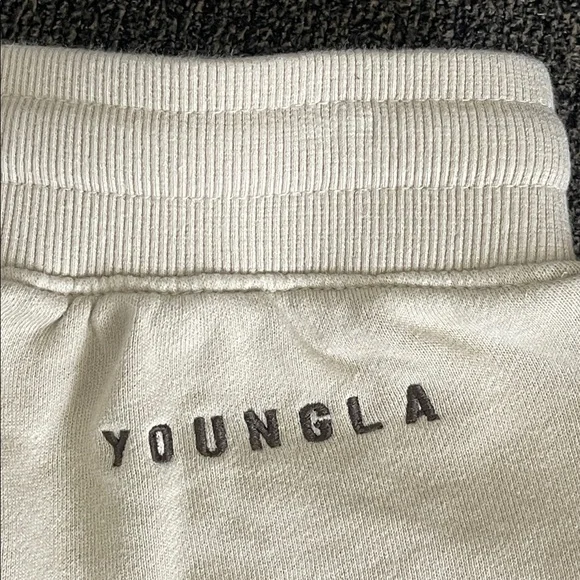 YoungLA a Woman’s Cream Ribbed waistband Drawstring and pockets Shorts Sz Small - Picture 6 of 10